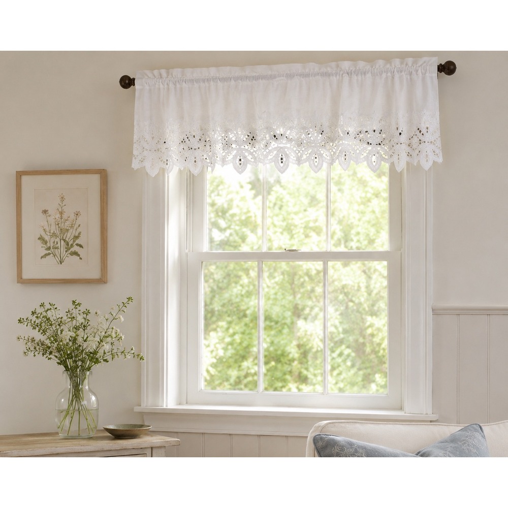 Vintage Cottagecore Crochet Lace Valances Set 3 White French Country